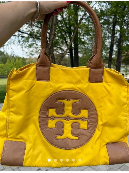 Tory Burch Handbags - Tory Burch Bright Yellow Nylon Tote with Tan Leather Logo